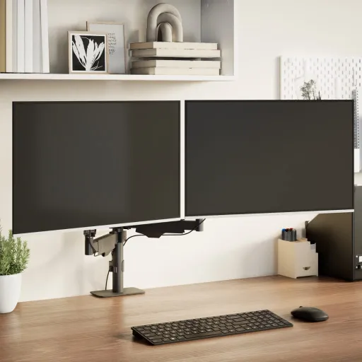 Braço para Monitor Duplo Ecrã de 27" Máx. Mola a Gás 20 kg