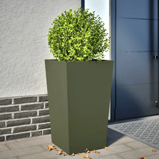 Vaso/Floreira de Jardim 45x45x75 cm Aço Verde Azeitona