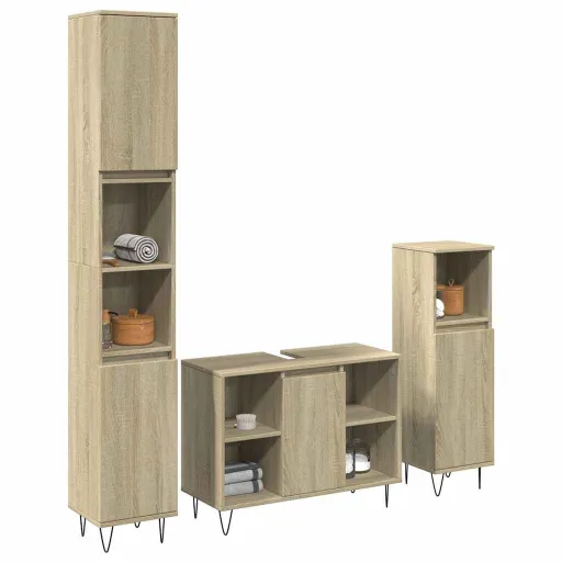 Conj. Móveis Casa Banho Derivados Madeira Carvalho Sonoma (3 pcs)
