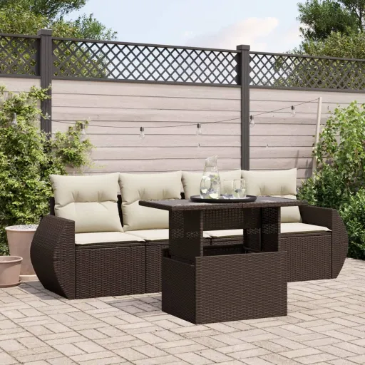 Conjunto Sofás p/ Jardim c/ Almofadões Vime PE Castanho (5 pcs)