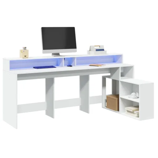 Secretária c/ Luzes LED 200x104x91 cm Derivados Madeira Branco
