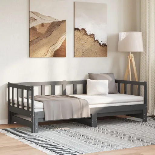 Estrutura Sofá-Cama de Puxar 2x(90x190) cm Pinho Maciço Cinza
