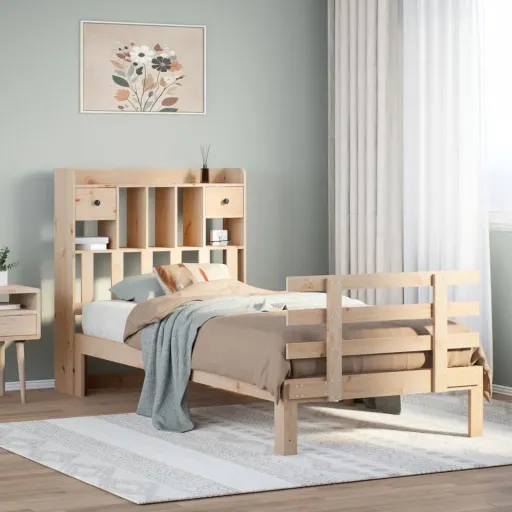 Cama com Estante Sem Colchão 90x200 cm Pinho Maciço