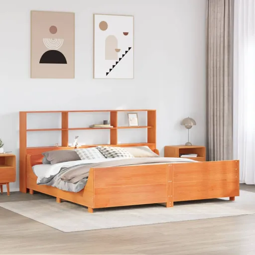 Cama Sem Colchão 200x200 cm Madeira Maciça Castanho-Mel