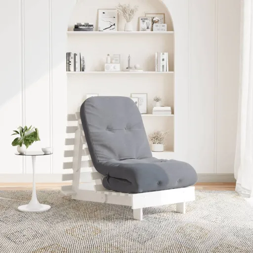 Sofá-Cama Futon com Colchão 60x206x11 cm Pinho Maciço Branco