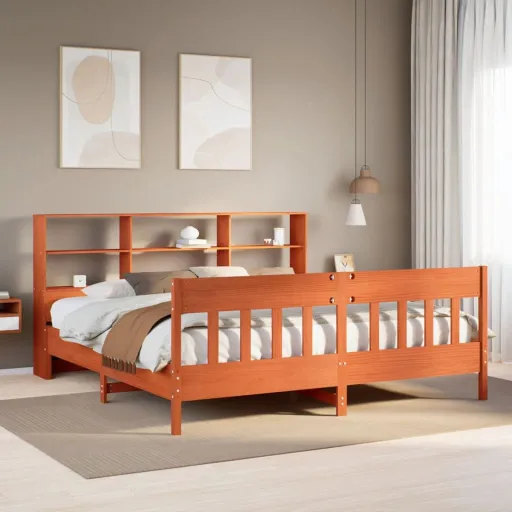 Cama Sem Colchão 200x200 cm Pinho Maciço Castanho-Mel