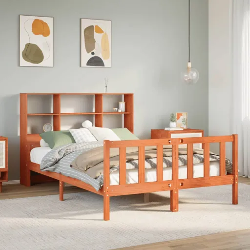 Cama com Estante Sem Colchão 160x200 cm Madeira Maciça