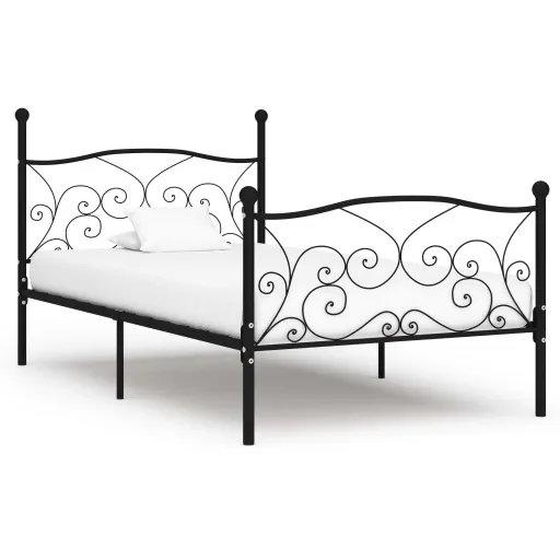 Estrutura de Cama com Estrado de Ripas 100x200 cm Metal Preto