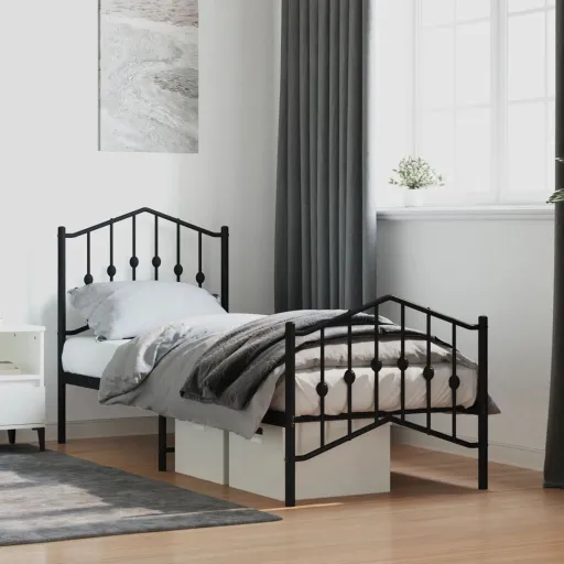 Estrutura de Cama com Cabeceira e Pés 75x190 cm Metal Preto