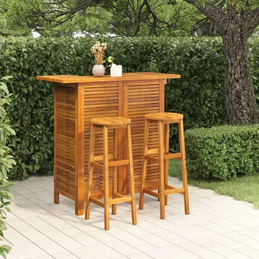 Conjunto de Bar para Jardim Madeira de Acácia Maciça (3 pcs)