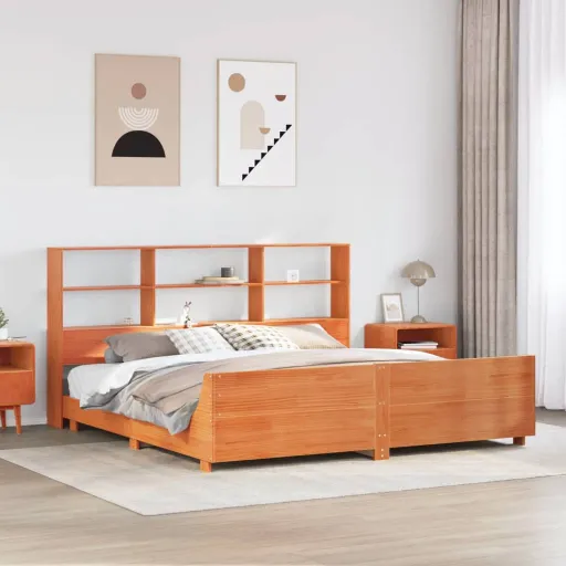 Cama Sem Colchão 200x200 cm Pinho Maciço Castanho-Mel