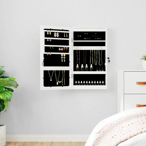 Móvel para Joias de Parede Espelhado com Luzes LED Branco