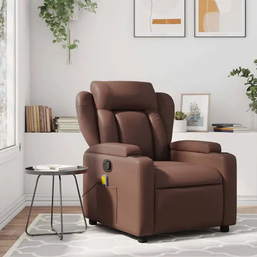 Poltrona de Massagens Reclinável Couro Artificial Castanho