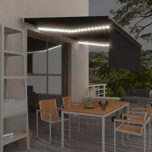 Toldo Retrátil Manual com Estore e Luzes LED 4x3 m Antracite