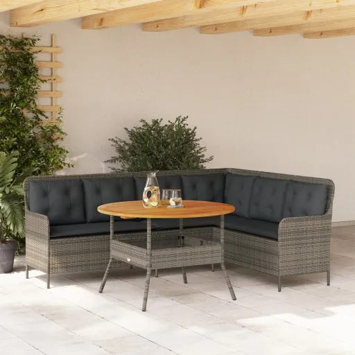 Conjunto Sofás de Jardim c/ Almofadões Vime PE Cinzento (2 pcs)