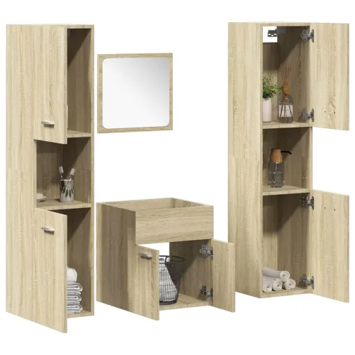 Conj. Móveis Casa Banho Derivados Madeira Carvalho Sonoma (4 pcs)