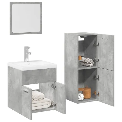 Conj. Móveis Casa Banho Derivados Madeira Cinza Cimento (4 pcs)