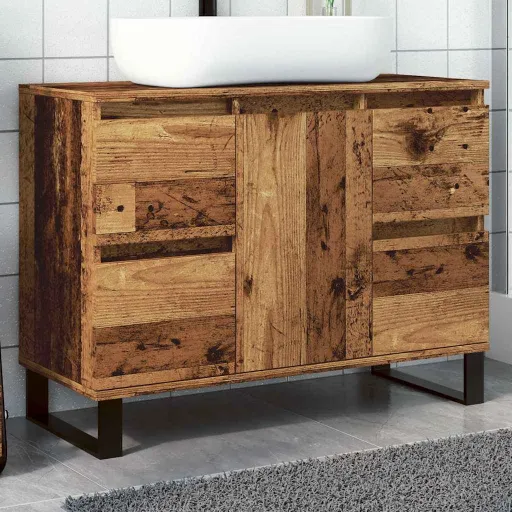 Armário Lavatório WC 80x33x60cm Derivados Madeira Madeira Velha