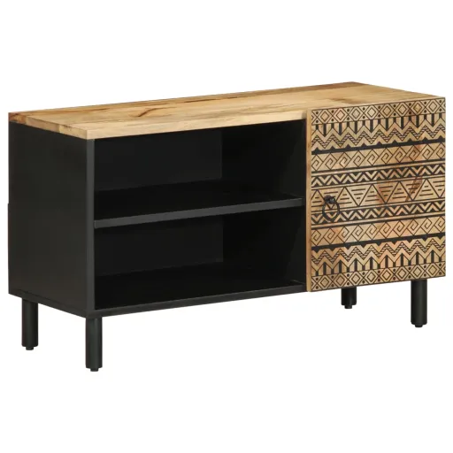 Móvel de TV 80x33,5x46 cm Madeira Mangueira Áspera Maciça Preto