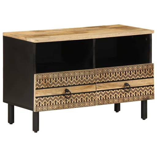 Móvel de TV 70x33,5x46 cm Madeira Mangueira Áspera Maciça Preto