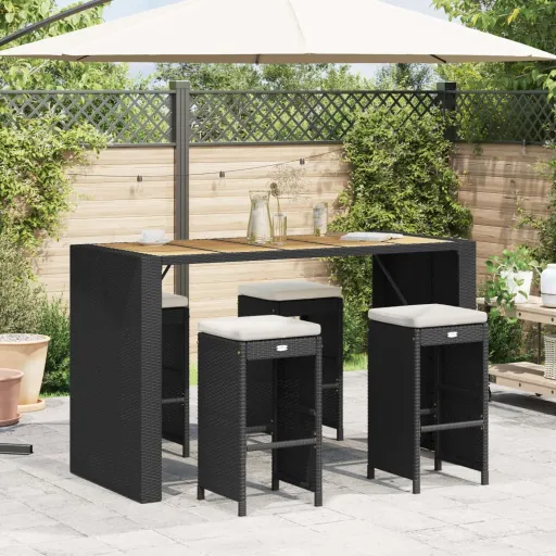 Bancos de Bar com Almofadões para Jardim   Vime PE Preto (4 pcs)