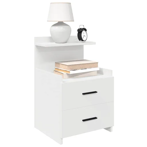 Mesa de Cabeceira com 2 Gavetas 40x36,5x62 cm Branco