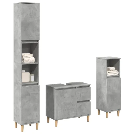 Conj. Móveis Casa Banho Derivados Madeira Cinza Cimento (3 pcs)
