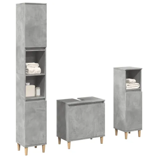 Conj. Móveis Casa Banho Derivados Madeira Cinza Cimento (3 pcs)