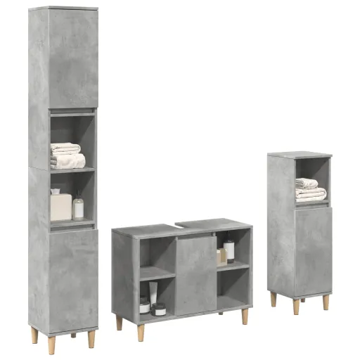 Conj. Móveis Casa Banho Derivados Madeira Cinza Cimento (3 pcs)