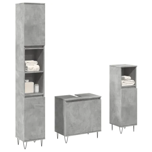 Conj. Móveis Casa Banho Derivados Madeira Cinza Cimento (3 pcs)