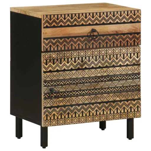 Mesa Cabeceira 50x33x60cm Madeira Mangueira Áspera Maciça Preto