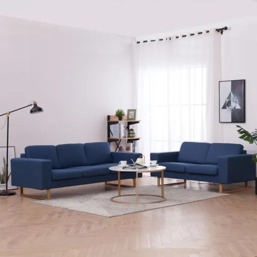 Conjunto de Sofás Tecido Azul (2 pcs)