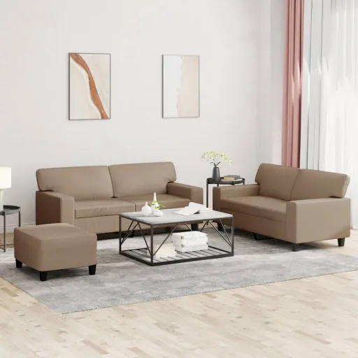 Conjunto de Sofás Couro Artificial Cor Cappuccino (3 pcs)