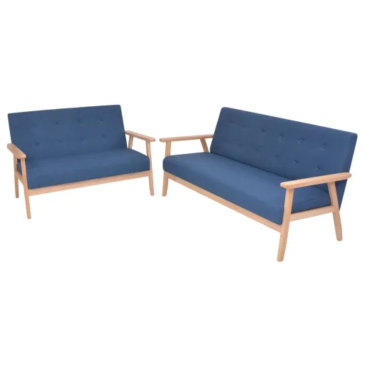 Conjunto de Sofás   Tecido Azul (2 pcs)
