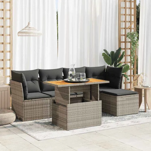 Conjunto Sofás de Jardim com Almofadões Vime Cinzento (6 pcs)