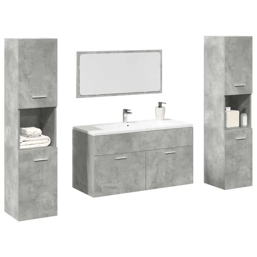 Conj. Móveis Casa Banho Derivados Madeira Cinza Cimento (4 pcs)