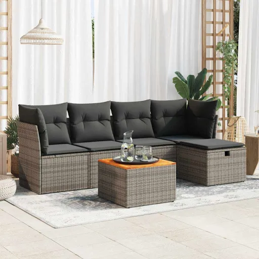 Conjunto Sofás de Jardim com Almofadões Vime Cinzento (6 pcs)