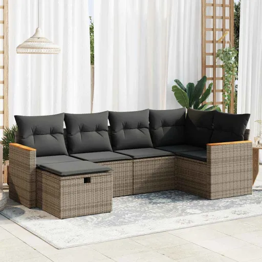 Conjunto Sofás de Jardim com Almofadões Vime Cinzento (6 pcs)