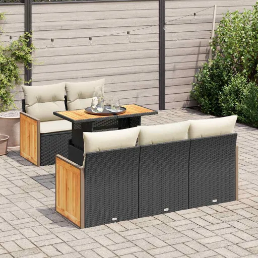 Conjunto Sofás Jardim c/ Almofadões Vime PE/Acácia Preto (6 pcs)