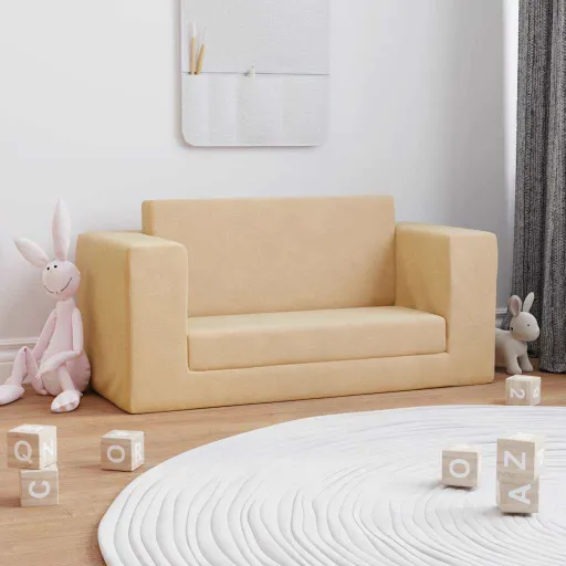 Sofá Infantil de 2 Lugares Pelúcia Macia Cor Creme