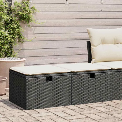 Conjunto Sofás Jardim c/ Almofadões Vime PE/Acácia Preto (2 pcs)