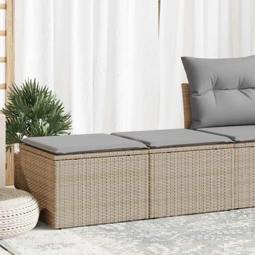 Conj. Sofás p/ Jardim c/ Almofadões Vime PE/Acácia Bege (2 pcs)