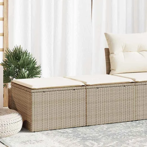 Conj. Sofás p/ Jardim c/ Almofadões Vime PE/Acácia Bege (2 pcs)
