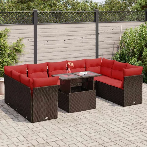 Conj. Sofás Jardim c/ Almofadões Vime PE/Acácia Castanho (10 pcs)