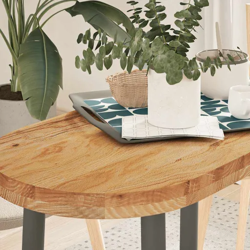Tampo de Mesa 80x40x4 cm Carvalho Maciça Oval Castanho-Claro