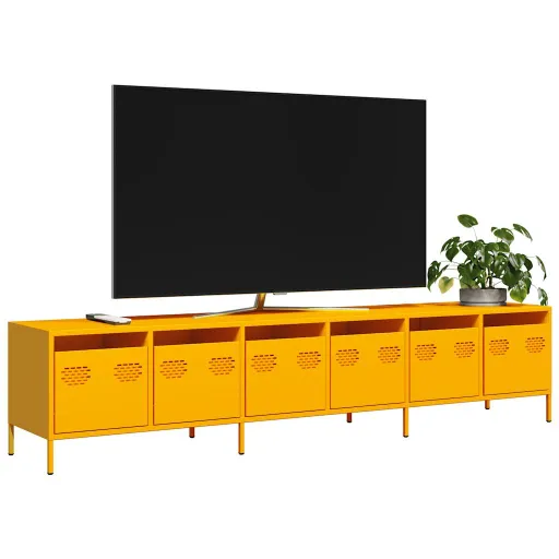 Móvel de TV 202x39x43,5 cm Aço Laminado a Frio Amarelo Mostarda
