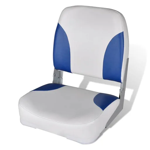 Assento de Barco c/ Encosto Dobrável e Almofada Azul/Branco