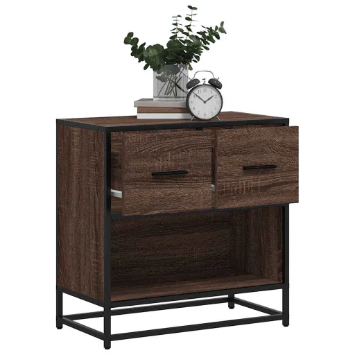 Mesa Cabeceira Carvalho Castanho 60x31x60 cm Madeira Trabalhada
