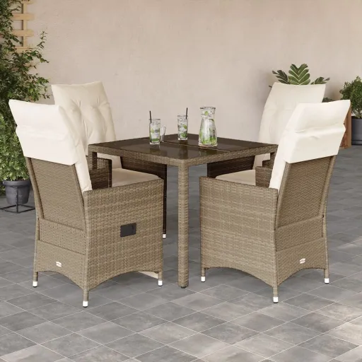 Conjunto de Jantar p/ Jardim com Almofadões Vime PE Bege (5 pcs)
