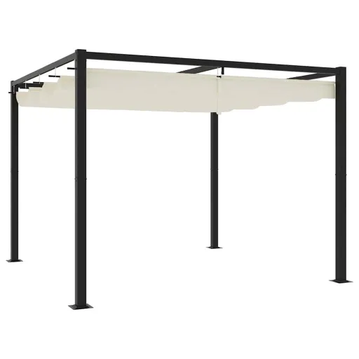 Gazebo de Jardim com Teto Retrátil 3x3 m Aço Creme